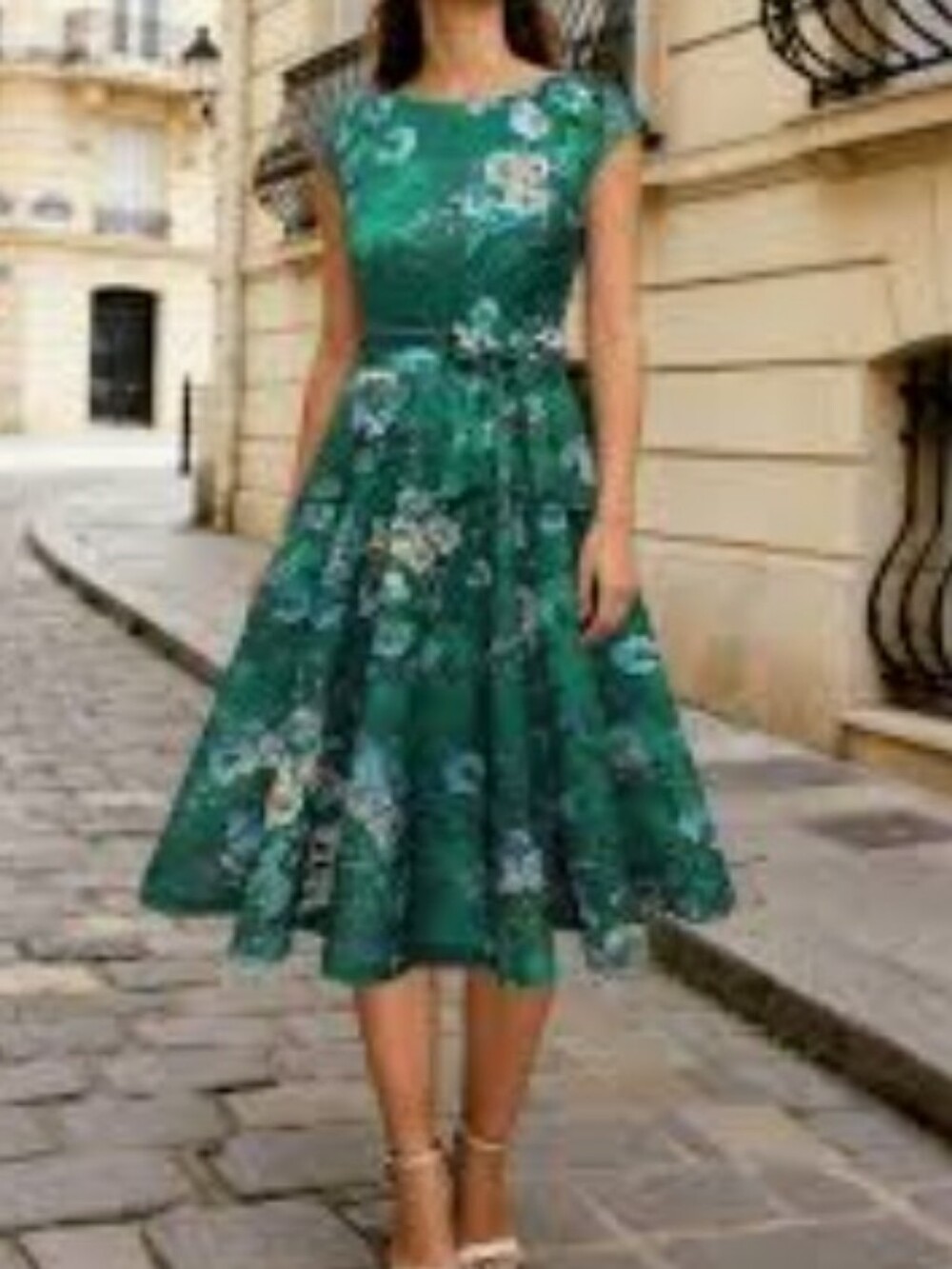 Dress Tells Retro 1950's Style Emerald & Blue Sleeveless Full Skirted Dress